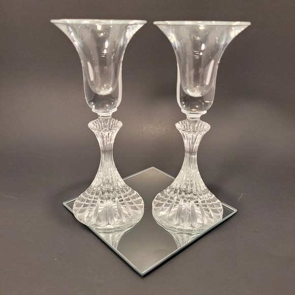 Mikasa "The Ritz" Set Of 2 Fluted Ribbed Crystal Candle Holders 6 1/4 Tall‎ - Picture 2 of 7